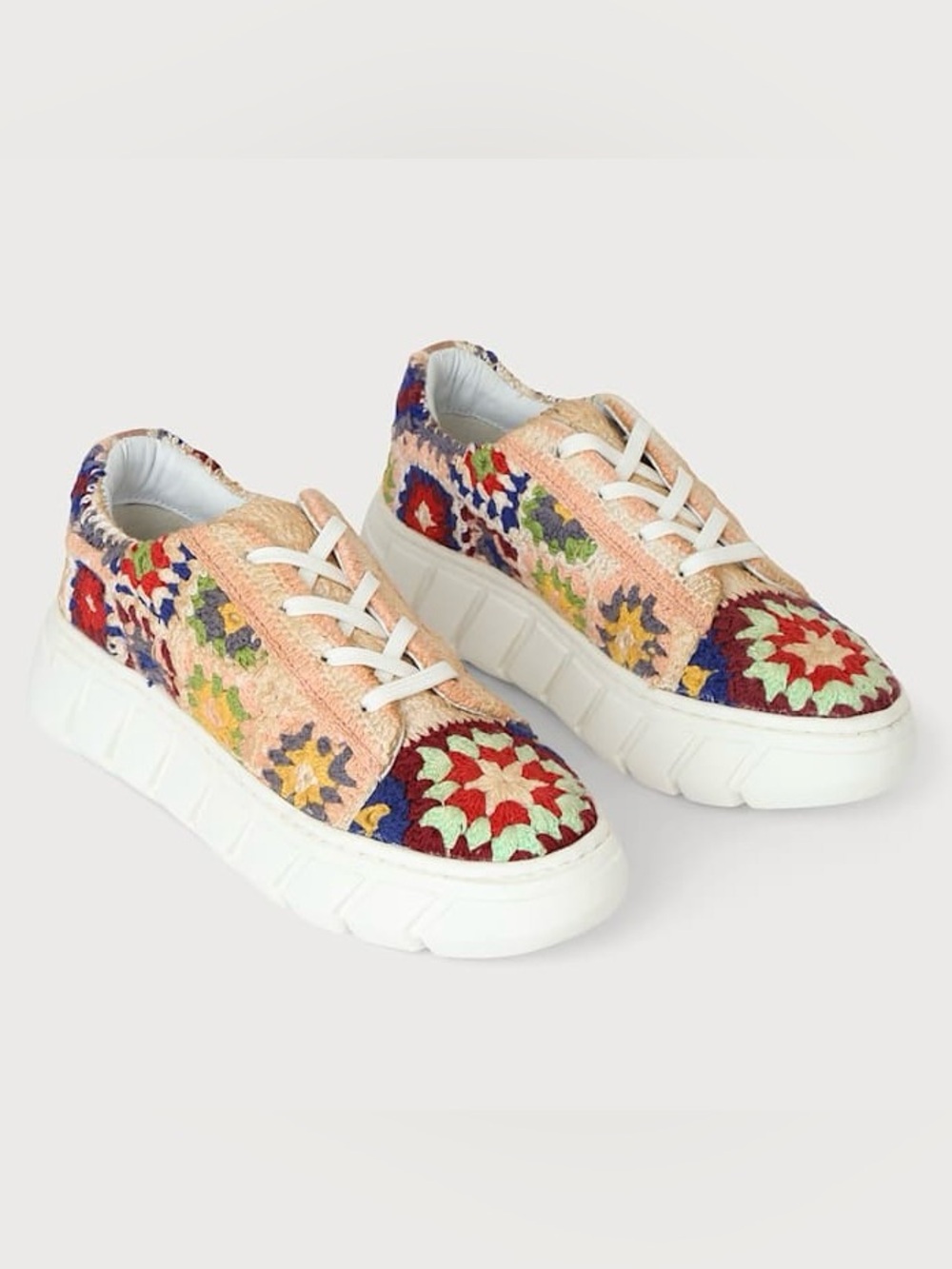 Free People Catch Me If You Can Multicolor Crochet Patchwork Platform Sneakers - Picture 5 of 14
